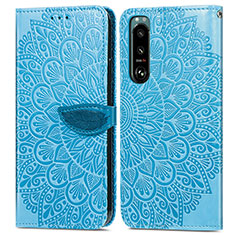 Custodia Portafoglio In Pelle Fantasia Modello Cover con Supporto S04D per Sony Xperia 5 III Blu