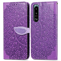 Custodia Portafoglio In Pelle Fantasia Modello Cover con Supporto S04D per Sony Xperia 5 III Viola