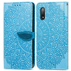 Custodia Portafoglio In Pelle Fantasia Modello Cover con Supporto S04D per Sony Xperia Ace II SO-41B Blu