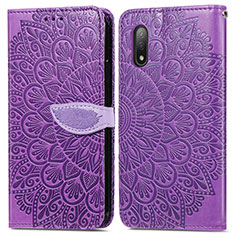 Custodia Portafoglio In Pelle Fantasia Modello Cover con Supporto S04D per Sony Xperia Ace II SO-41B Viola