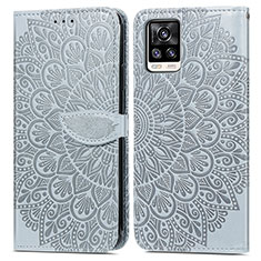 Custodia Portafoglio In Pelle Fantasia Modello Cover con Supporto S04D per Vivo V20 (2021) Grigio