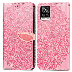 Custodia Portafoglio In Pelle Fantasia Modello Cover con Supporto S04D per Vivo V20 (2021) Oro Rosa