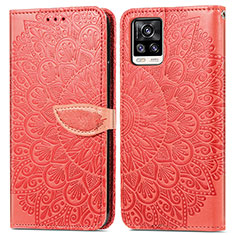 Custodia Portafoglio In Pelle Fantasia Modello Cover con Supporto S04D per Vivo V20 (2021) Rosso