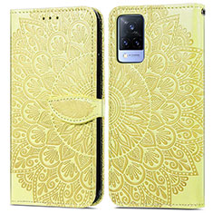 Custodia Portafoglio In Pelle Fantasia Modello Cover con Supporto S04D per Vivo V21 5G Giallo