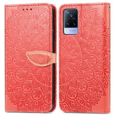 Custodia Portafoglio In Pelle Fantasia Modello Cover con Supporto S04D per Vivo V21 5G Rosso