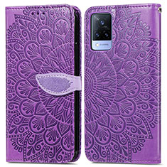 Custodia Portafoglio In Pelle Fantasia Modello Cover con Supporto S04D per Vivo V21 5G Viola