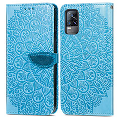 Custodia Portafoglio In Pelle Fantasia Modello Cover con Supporto S04D per Vivo V21e 4G Blu