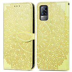 Custodia Portafoglio In Pelle Fantasia Modello Cover con Supporto S04D per Vivo V21e 4G Giallo