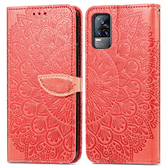 Custodia Portafoglio In Pelle Fantasia Modello Cover con Supporto S04D per Vivo V21e 4G Rosso