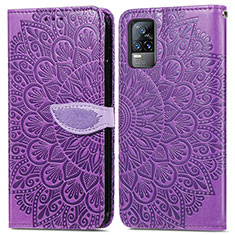 Custodia Portafoglio In Pelle Fantasia Modello Cover con Supporto S04D per Vivo V21e 4G Viola