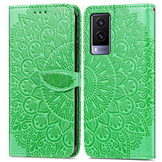 Custodia Portafoglio In Pelle Fantasia Modello Cover con Supporto S04D per Vivo V21e 5G Verde