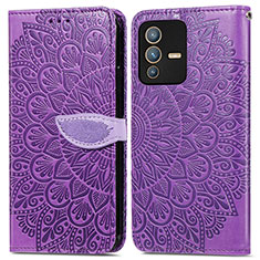 Custodia Portafoglio In Pelle Fantasia Modello Cover con Supporto S04D per Vivo V23 Pro 5G Viola