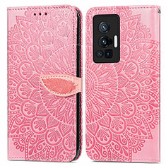 Custodia Portafoglio In Pelle Fantasia Modello Cover con Supporto S04D per Vivo X70 Pro 5G Oro Rosa