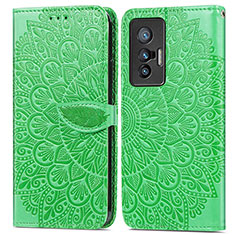 Custodia Portafoglio In Pelle Fantasia Modello Cover con Supporto S04D per Vivo X70t Verde