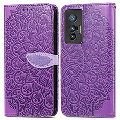 Custodia Portafoglio In Pelle Fantasia Modello Cover con Supporto S04D per Vivo X70t Viola