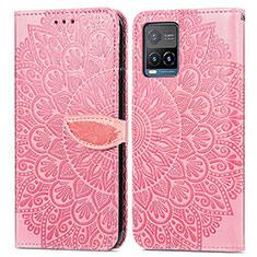 Custodia Portafoglio In Pelle Fantasia Modello Cover con Supporto S04D per Vivo Y21e Oro Rosa