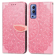 Custodia Portafoglio In Pelle Fantasia Modello Cover con Supporto S04D per Vivo Y52 5G Oro Rosa