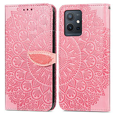 Custodia Portafoglio In Pelle Fantasia Modello Cover con Supporto S04D per Vivo Y55s 5G Oro Rosa