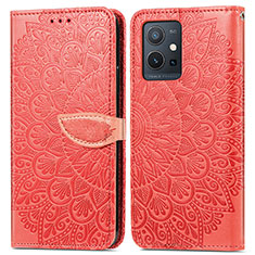 Custodia Portafoglio In Pelle Fantasia Modello Cover con Supporto S04D per Vivo Y55s 5G Rosso