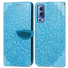 Custodia Portafoglio In Pelle Fantasia Modello Cover con Supporto S04D per Vivo Y72 5G Blu