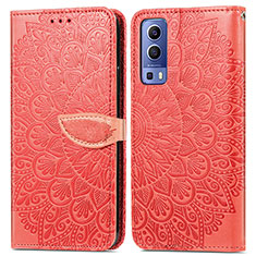 Custodia Portafoglio In Pelle Fantasia Modello Cover con Supporto S04D per Vivo Y72 5G Rosso