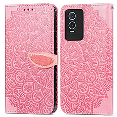 Custodia Portafoglio In Pelle Fantasia Modello Cover con Supporto S04D per Vivo Y74s 5G Oro Rosa