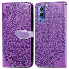 Custodia Portafoglio In Pelle Fantasia Modello Cover con Supporto S04D per Vivo Y75s 5G Viola