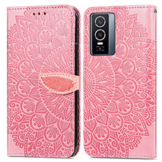 Custodia Portafoglio In Pelle Fantasia Modello Cover con Supporto S04D per Vivo Y76 5G Oro Rosa