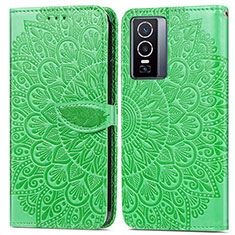 Custodia Portafoglio In Pelle Fantasia Modello Cover con Supporto S04D per Vivo Y76 5G Verde