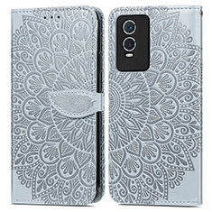 Custodia Portafoglio In Pelle Fantasia Modello Cover con Supporto S04D per Vivo Y76s 5G Grigio