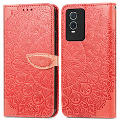 Custodia Portafoglio In Pelle Fantasia Modello Cover con Supporto S04D per Vivo Y76s 5G Rosso