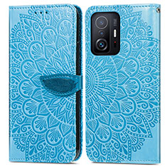 Custodia Portafoglio In Pelle Fantasia Modello Cover con Supporto S04D per Xiaomi Mi 11T 5G Blu