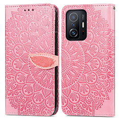 Custodia Portafoglio In Pelle Fantasia Modello Cover con Supporto S04D per Xiaomi Mi 11T 5G Oro Rosa