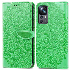 Custodia Portafoglio In Pelle Fantasia Modello Cover con Supporto S04D per Xiaomi Mi 12T Pro 5G Verde