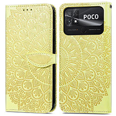 Custodia Portafoglio In Pelle Fantasia Modello Cover con Supporto S04D per Xiaomi Poco C40 Giallo