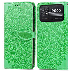 Custodia Portafoglio In Pelle Fantasia Modello Cover con Supporto S04D per Xiaomi Poco C40 Verde