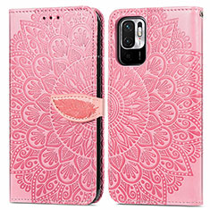 Custodia Portafoglio In Pelle Fantasia Modello Cover con Supporto S04D per Xiaomi POCO M3 Pro 5G Oro Rosa