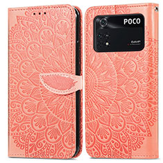 Custodia Portafoglio In Pelle Fantasia Modello Cover con Supporto S04D per Xiaomi Poco M4 Pro 4G Arancione