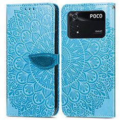 Custodia Portafoglio In Pelle Fantasia Modello Cover con Supporto S04D per Xiaomi Poco M4 Pro 4G Blu