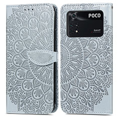 Custodia Portafoglio In Pelle Fantasia Modello Cover con Supporto S04D per Xiaomi Poco M4 Pro 4G Grigio