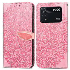 Custodia Portafoglio In Pelle Fantasia Modello Cover con Supporto S04D per Xiaomi Poco M4 Pro 4G Oro Rosa