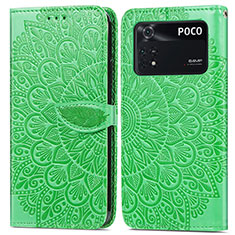 Custodia Portafoglio In Pelle Fantasia Modello Cover con Supporto S04D per Xiaomi Poco M4 Pro 4G Verde