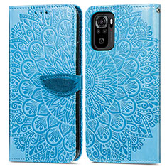 Custodia Portafoglio In Pelle Fantasia Modello Cover con Supporto S04D per Xiaomi Poco M5S Blu