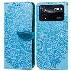 Custodia Portafoglio In Pelle Fantasia Modello Cover con Supporto S04D per Xiaomi Poco X4 Pro 5G Blu