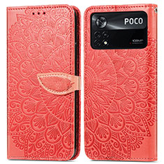 Custodia Portafoglio In Pelle Fantasia Modello Cover con Supporto S04D per Xiaomi Poco X4 Pro 5G Rosso