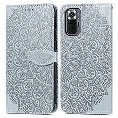 Custodia Portafoglio In Pelle Fantasia Modello Cover con Supporto S04D per Xiaomi Redmi Note 10 Pro 4G Grigio