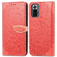 Custodia Portafoglio In Pelle Fantasia Modello Cover con Supporto S04D per Xiaomi Redmi Note 10 Pro 4G Rosso