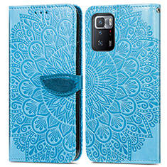 Custodia Portafoglio In Pelle Fantasia Modello Cover con Supporto S04D per Xiaomi Redmi Note 10 Pro 5G Blu