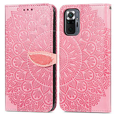 Custodia Portafoglio In Pelle Fantasia Modello Cover con Supporto S04D per Xiaomi Redmi Note 10 Pro Max Oro Rosa