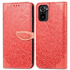 Custodia Portafoglio In Pelle Fantasia Modello Cover con Supporto S04D per Xiaomi Redmi Note 10S 4G Rosso